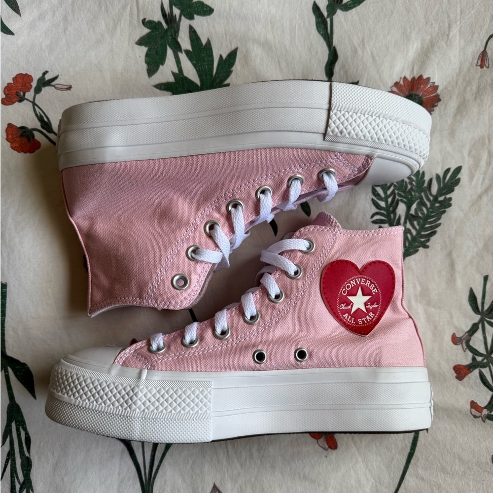 Pink Heart Platform High Top Converse